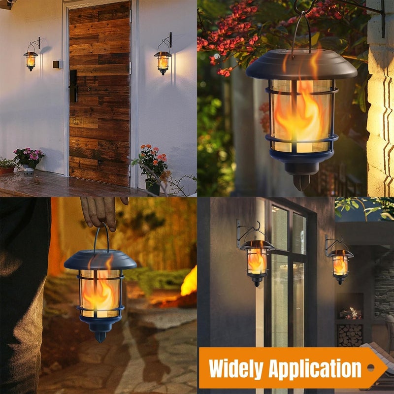 Dynaming 4 Pack Solar Flame Wall Lanterns Outdoor, Solar Powered Wall Mounted Sconce Lights, Flickering Flame LED Light Auto On/Off Hanging Lights, Waterproof for Garage Stair Patio Porch Yard - Image 4